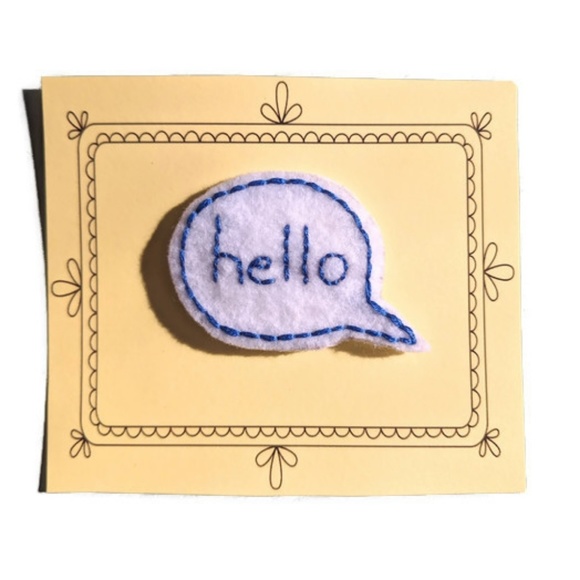 Handmade Hello Talking Bubble Felt Pin- Purple - Picture 2 of 4